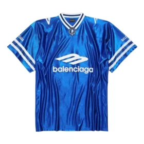 3B Voetbal-shirt met V-hals, glanzend jersey, oversized “Koningsblauw Wit” 857113TTVQ74701