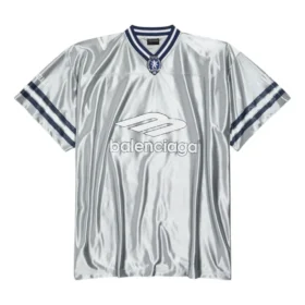 3B Voetbal-shirt met V-hals, glanzend, oversized “Grijs-wit” 857113TTVQ71461
