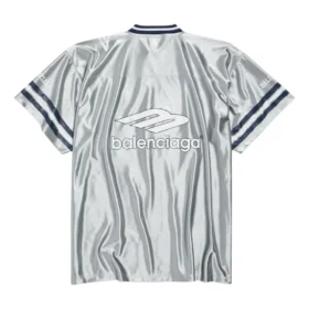 3B Voetbal-shirt met V-hals, glanzend, oversized “Grijs-wit” 857113TTVQ71461