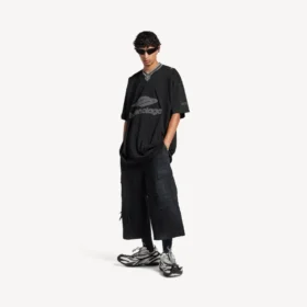 3b voetbal-T-shirt met V-hals voor heren, oversized, in zwart/antraciet