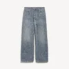 Baggy herenjeans met denimstiksels in donkerblauw