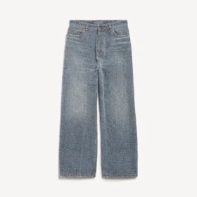 Baggy herenjeans met denimstiksels in donkerblauw