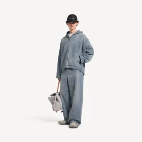 Baggy herenjeans met denimstiksels in donkerblauw