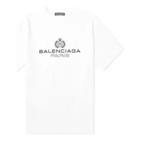 Balenciaga BB Paris-print T-shirt met ronde hals en korte mouwen voor heren, retro-versie, wit 594579TGV609000