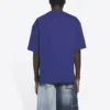 Balenciaga FW21 retro gebreid herenhemd met korte mouwen, marineblauw 612966TKVD33967