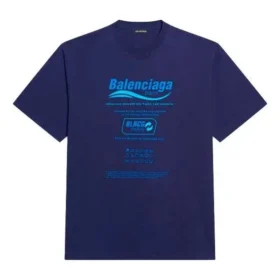 Balenciaga FW21 voor heren, chemisch te reinigen, met alfabetprint, retro gebreid, korte mouwen, marineblauw 651795TKVF83866