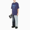Balenciaga FW21 voor heren, chemisch te reinigen, met alfabetprint, retro gebreid, korte mouwen, marineblauw 651795TKVF83866