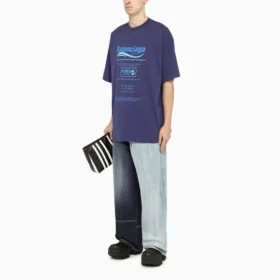 Balenciaga FW21 voor heren, chemisch te reinigen, met alfabetprint, retro gebreid, korte mouwen, marineblauw 651795TKVF83866