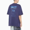 Balenciaga FW21 voor heren, chemisch te reinigen, met alfabetprint, retro gebreid, korte mouwen, marineblauw 651795TKVF83866