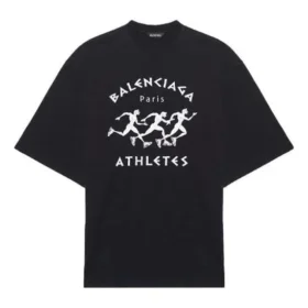 Balenciaga heren hardloopshirt met patroonprint en logo, los model, korte mouwen, zwart 641614TJVK61070