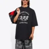 Balenciaga heren hardloopshirt met patroonprint en logo, los model, korte mouwen, zwart 641614TJVK61070