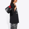 Balenciaga heren hardloopshirt met patroonprint en logo, los model, korte mouwen, zwart 641614TJVK61070