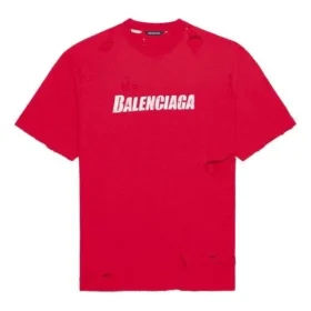 Balenciaga heren-T-shirt met alfabetprint, gatenpatroon, ronde hals en korte mouwen, rood 651795TKVB86295