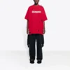 Balenciaga heren-T-shirt met alfabetprint, gatenpatroon, ronde hals en korte mouwen, rood 651795TKVB86295