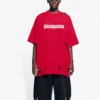 Balenciaga heren-T-shirt met alfabetprint, gatenpatroon, ronde hals en korte mouwen, rood 651795TKVB86295