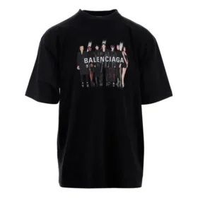 Balenciaga heren-T-shirt met oversized logo-print, retro-stijl, schoudervals, korte mouwen, zwart 620969TIVA11000