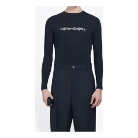 Balenciaga heren-T-shirt met symbolisch creatief logo, elastische lange mouwen, zwart 620966TIV491070