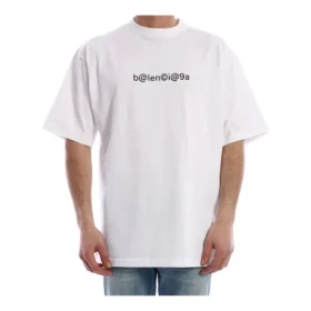 Balenciaga heren-T-shirt met symbolische ronde hals en alfabetprint, korte mouwen, wit 620969TIV509040