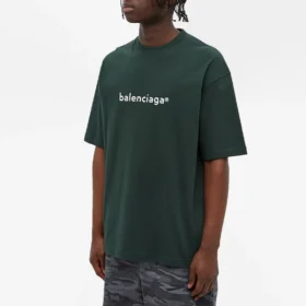 Balenciaga heren trui met alfabetprint, ronde hals en korte mouwen, groen 612966TIV543011