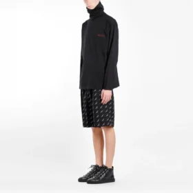 Balenciaga herenjas met geborduurd logo, halve rits en hoge kraag, zwart 486144TWK521000