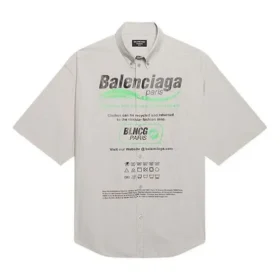 Balenciaga katoenen herenoverhemd met losse pasvorm en korte mouwen, grijs 664627TKM102967