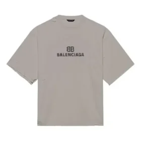 Balenciaga Mosaic Logo BB Alphabet T-shirt met losse pasvorm, distressed look en korte mouwen, grijs, heren 651795TKVF58174