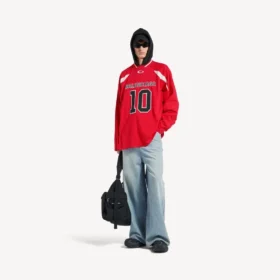 Balenciaga | NBA-samenwerking: oversized T-shirt met lange mouwen voor heren in rood/multicolor