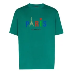 Balenciaga Paris Love Regular T-shirt voor heren met print, korte mouwen, groen 594579TGV433640