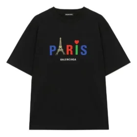 Balenciaga Paris Love T-shirt voor heren met print, normale pasvorm, korte mouwen, zwart 594579TGV431000