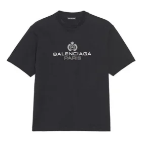 Balenciaga Retro gebreid T-shirt voor heren met ‘BB Paris’-print, korte mouwen, zwart 594579TGV601000