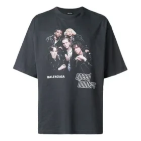 Balenciaga Speed Hunter-serie voor heren met logo-print, retro, losvallend, korte mouwen, zwart 541877TCV381055