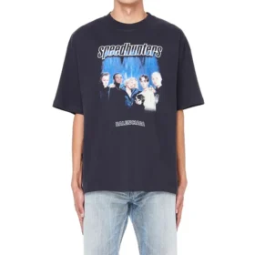 Balenciaga Speed Hunters voor heren, zwart met blauwe band, korte mouwen, grijs 541875TCV381055