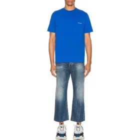 Balenciaga SS21 Alphabet Small Logo T-shirt met korte mouwen voor heren, blauw 556151TBV438077