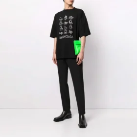 Balenciaga SS21 casual T-shirt met print voor heren, groot, korte mouwen, zwart 641614TJV801070