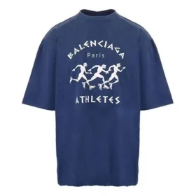 Balenciaga SS21 hardloopshirt voor heren met patroonprint en logo, losvallend, korte mouwen, blauw 641614TJVK64866