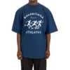 Balenciaga SS21 hardloopshirt voor heren met patroonprint en logo, losvallend, korte mouwen, blauw 641614TJVK64866