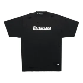 Balenciaga SS21 heren-T-shirt met alfabetprint, gatenpatroon, ronde hals en korte mouwen, zwart 651795TKVB81070