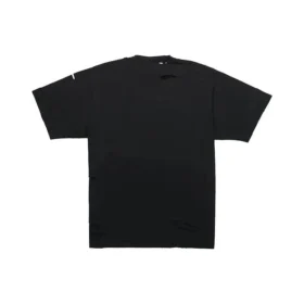 Balenciaga SS21 heren-T-shirt met alfabetprint, gatenpatroon, ronde hals en korte mouwen, zwart 651795TKVB81070