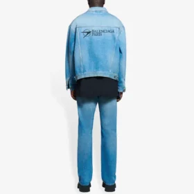 Balenciaga SS21 klassiek logo-Denim-jas voor heren, lichtblauw 657608TDW154307