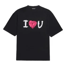 Balenciaga SS21 Love T-shirt met korte mouwen voor heren, zwart 612966TJVL51070