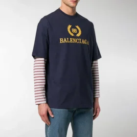 Balenciaga-T-shirt met logo, ronde hals en korte mouwen voor heren, marineblauw 535622TAV044128