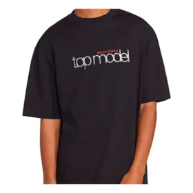 Balenciaga-top voor heren, retro-gebreid, slim fit, korte mouwen, zwart 612966TIV821000