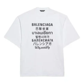 Balenciaga-trui met tekstprint, ronde hals en korte mouwen voor heren, wit 641614TJVI39040
