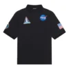Balenciaga x NASA Crossover FW21 katoenen effen Poloshirt met ruimtevaartprint voor heren, zwart 662493TKVG11070