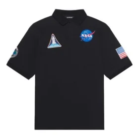Balenciaga x NASA Crossover FW21 katoenen effen Poloshirt met ruimtevaartprint voor heren, zwart 662493TKVG11070