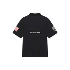 Balenciaga x NASA Crossover FW21 katoenen effen Poloshirt met ruimtevaartprint voor heren, zwart 662493TKVG11070