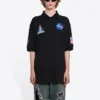 Balenciaga x NASA Crossover FW21 katoenen effen Poloshirt met ruimtevaartprint voor heren, zwart 662493TKVG11070