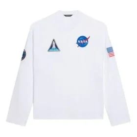 Balenciaga x NASA Crossover Space-print heren-T-shirt met lange mouwen en ronde hals, wit 662496TKVD79040