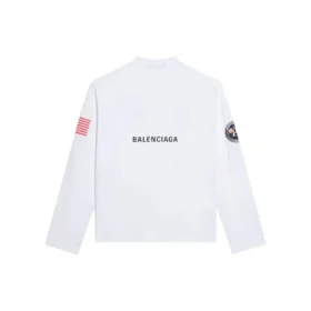 Balenciaga x NASA Crossover Space-print heren-T-shirt met lange mouwen en ronde hals, wit 662496TKVD79040