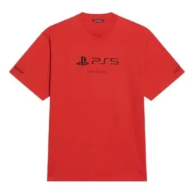 Balenciaga x PlayStation Crossover FW21 PS5 met alfabetisch geometrisch patroon, korte mouwen, unisex, rood 651795TKVF36552